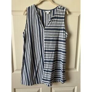 J.Jill Blue & White Striped Cotton Modal Slub Sleeveless Top Size L | Coastal